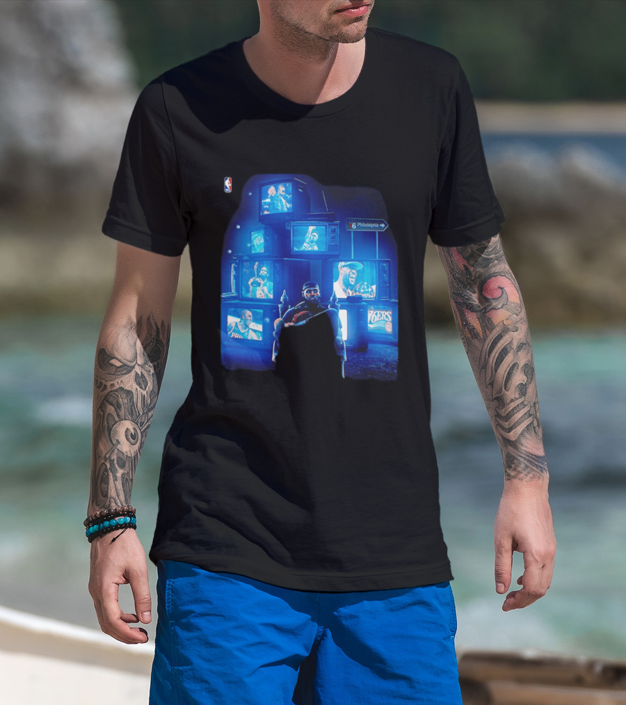 Philadelphia 76ers LeBron James NBA Collage TVs And Signs T-Shirt