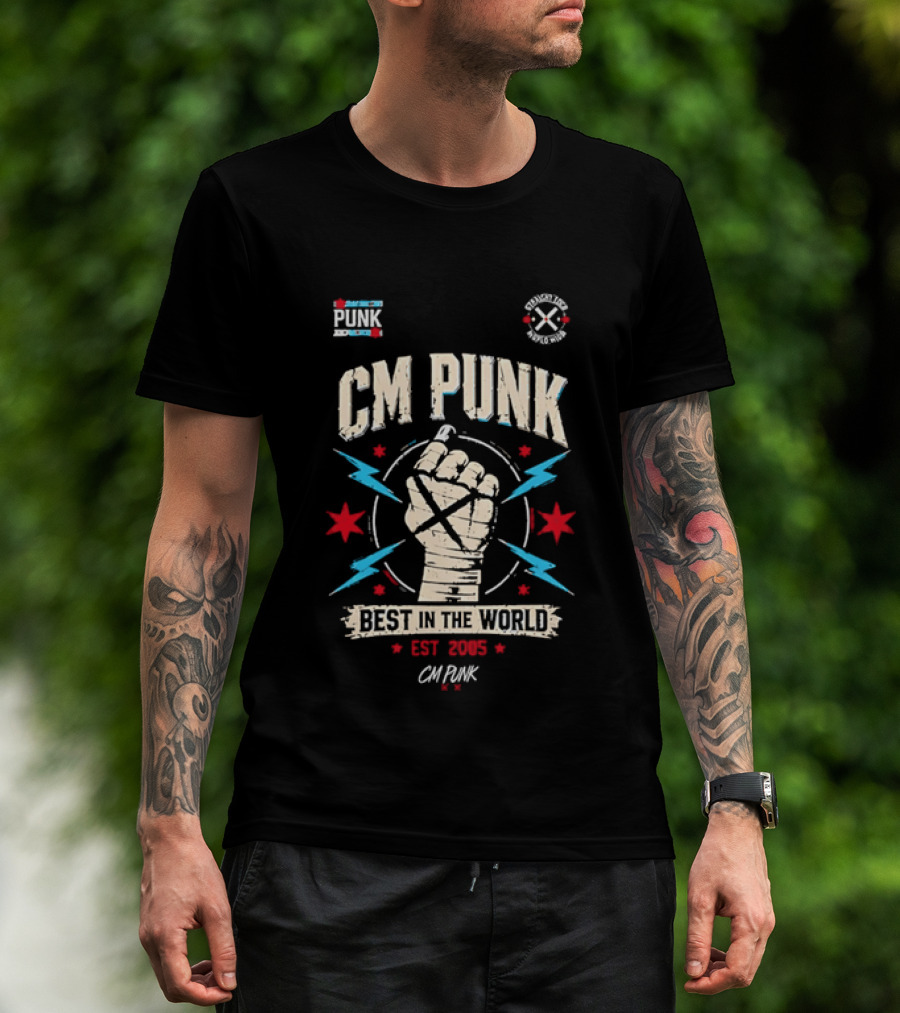 CM Punk Fist Best In The World Est 2005 Stars And Lightning T-Shirt