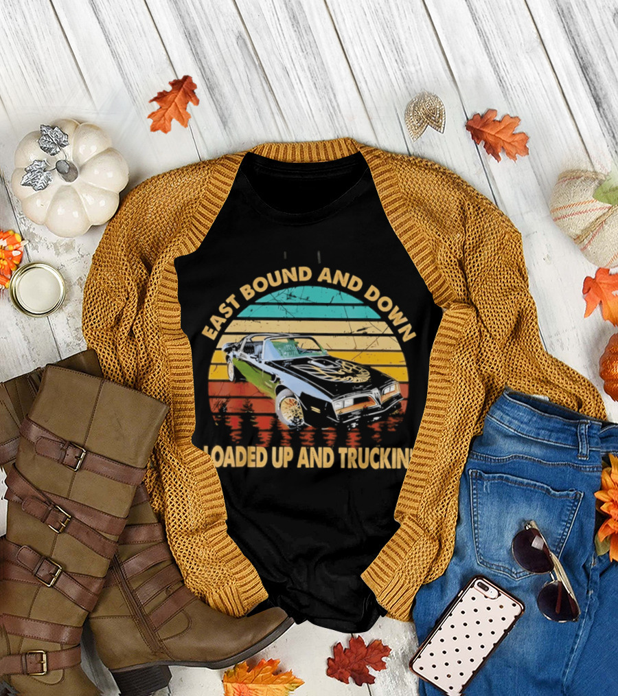 East Bound And Down Loaded Up And Truckin' Vintage Car Retro Stripes T-Shirt