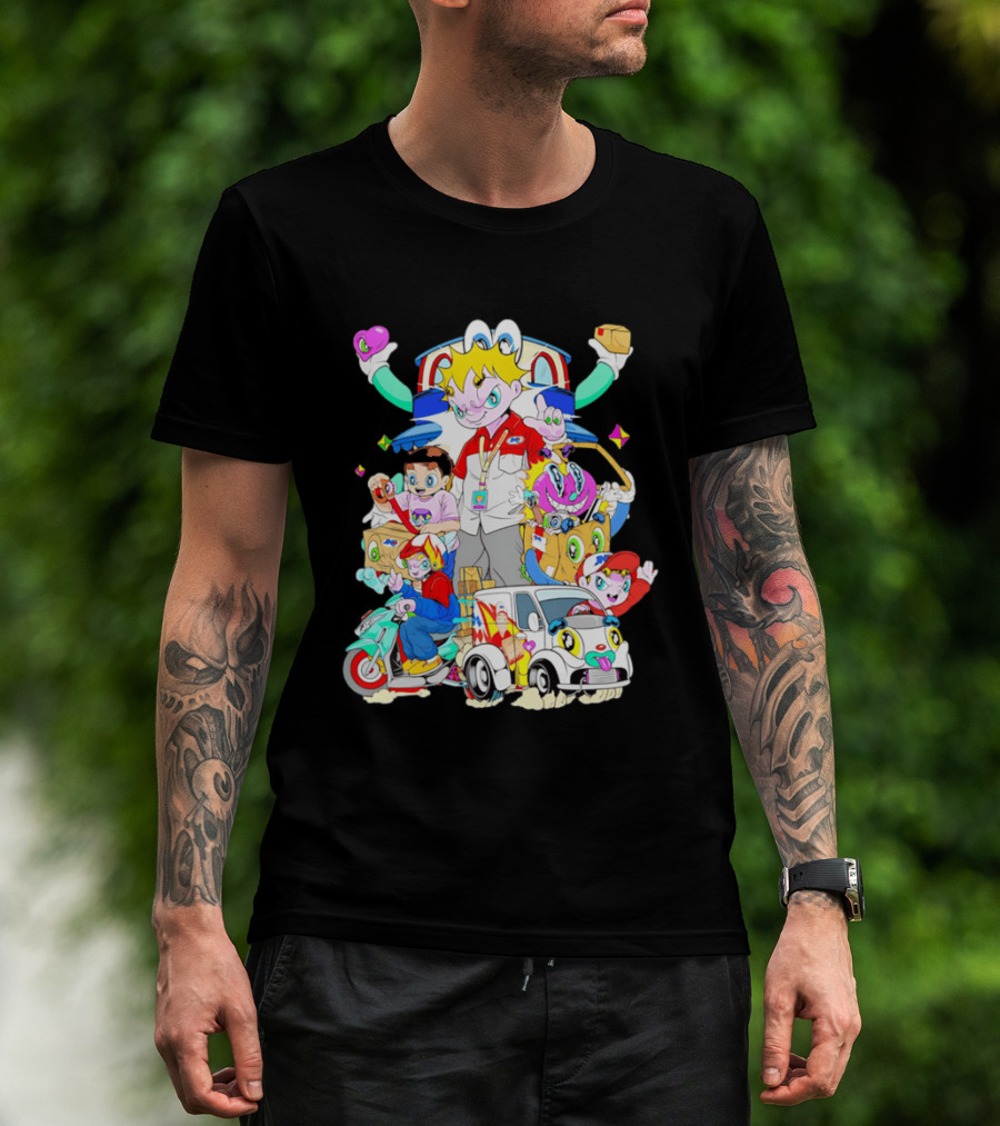 JNE Express Delivery Cartoon Characters And Van Fun Anime T-Shirt