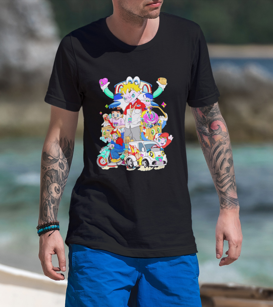 JNE Express Delivery Cartoon Characters And Van Fun Anime T-Shirt