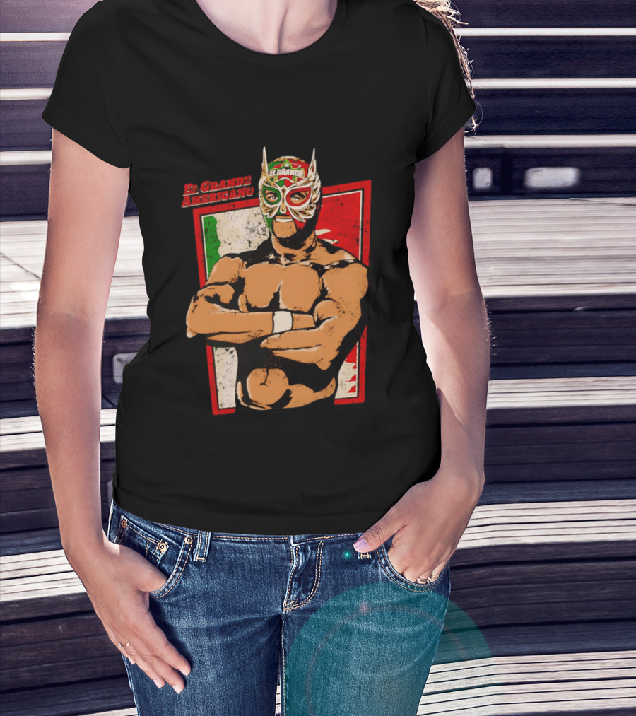 El Grande Americano Lucha Libre Wrestler Mexican Flag Masked Hero T-Shirt