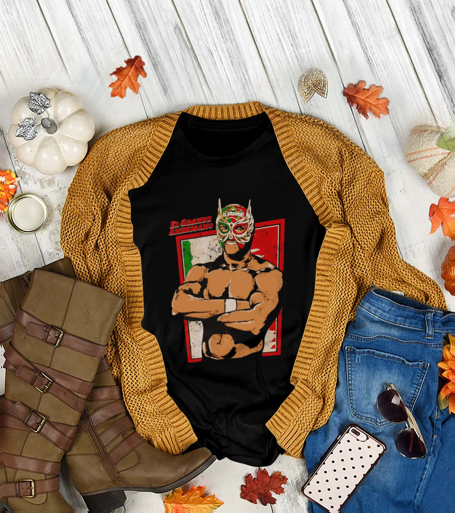 El Grande Americano Lucha Libre Wrestler Mexican Flag Masked Hero T-Shirt