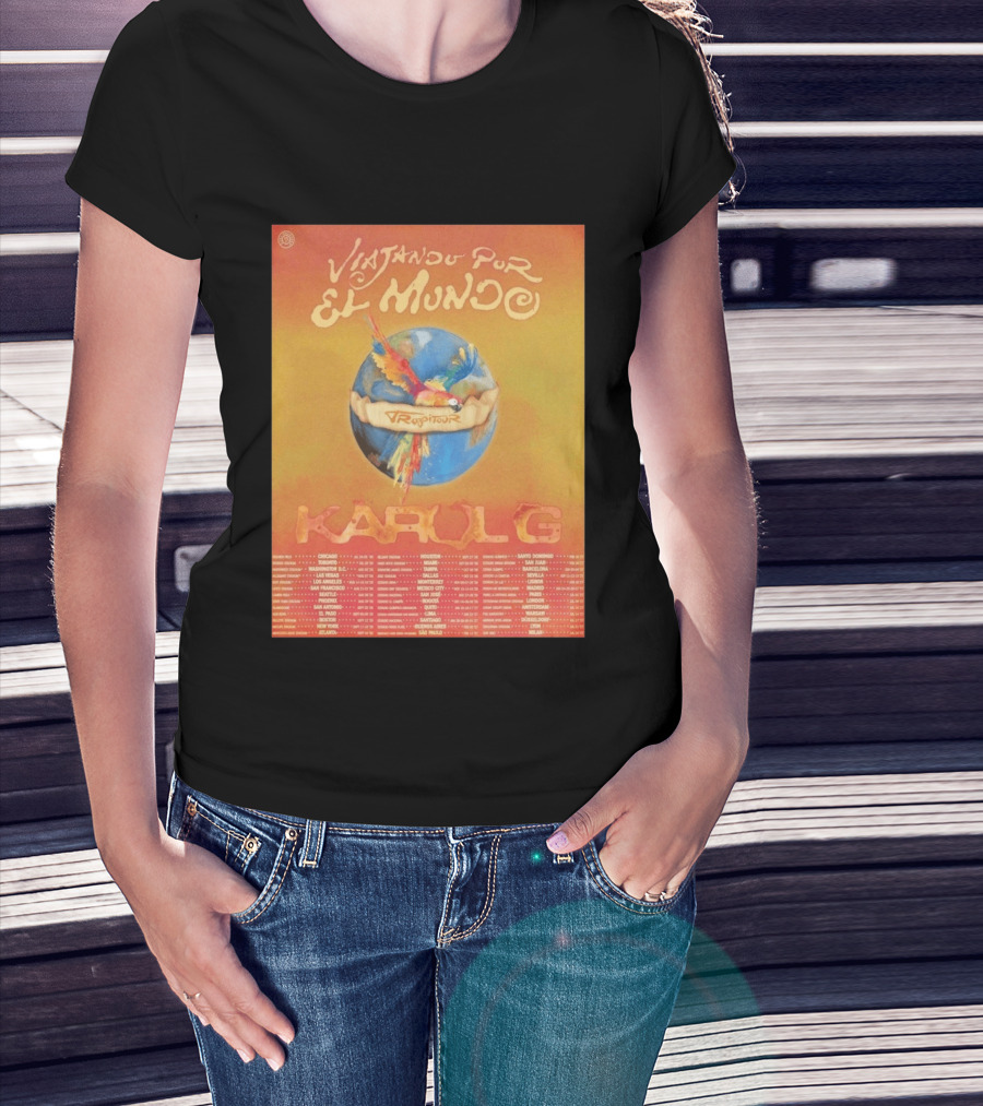 Karol G Viajando Por El Mundo Tropitour 2026 World Tour Dates Colorful Parrot T-Shirt