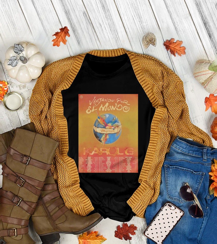 Karol G Viajando Por El Mundo Tropitour 2026 World Tour Dates Colorful Parrot T-Shirt