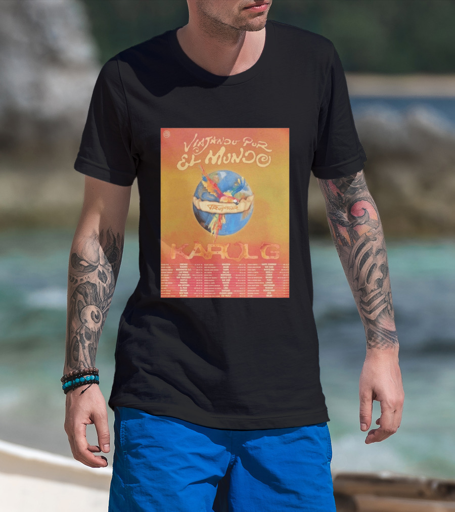 Karol G Viajando Por El Mundo Tropitour 2026 World Tour Dates Colorful Parrot T-Shirt
