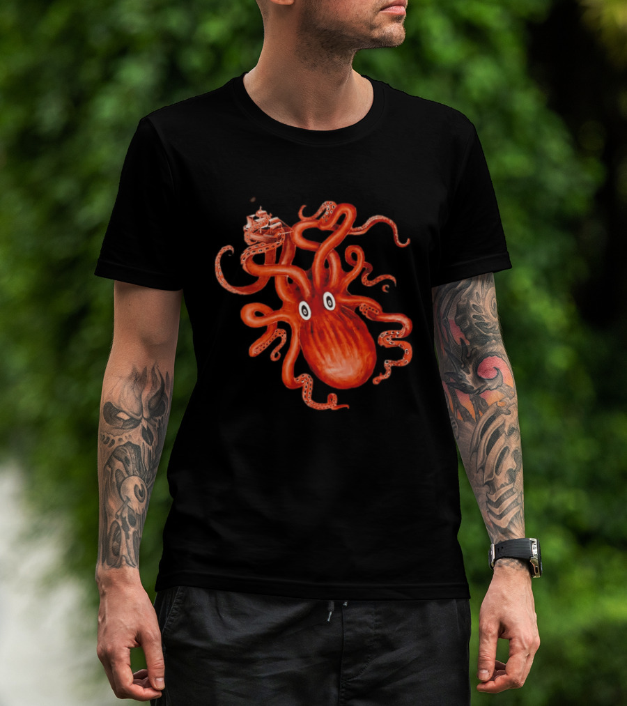 Kraken Vs Ship Nautical Adventure Monster T-Shirt