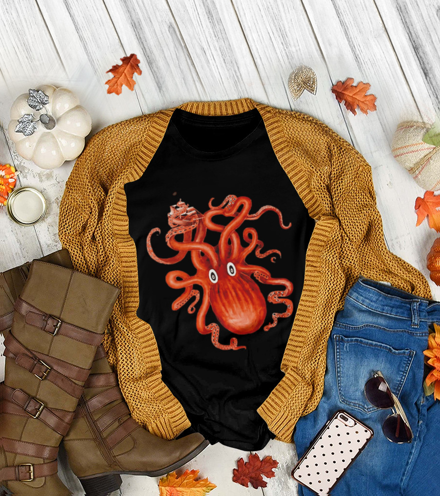 Kraken Vs Ship Nautical Adventure Monster T-Shirt