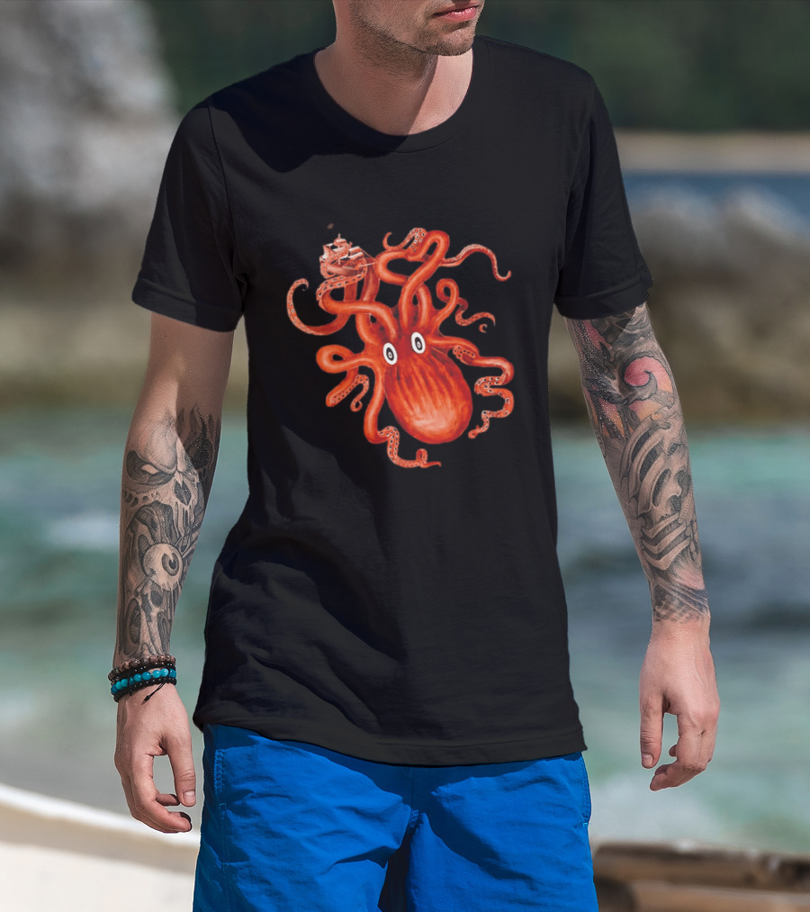 Kraken Vs Ship Nautical Adventure Monster T-Shirt
