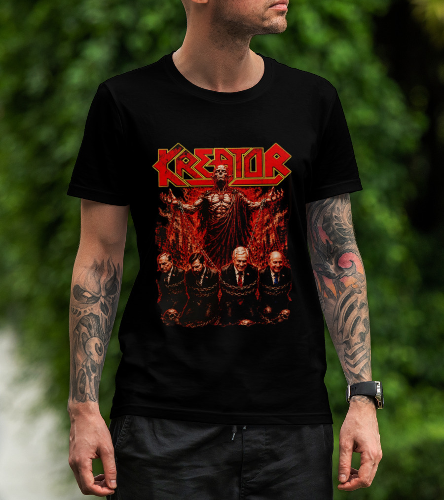 Kreator Devil Symbolism With Chilean Politicians Bound In Chains T-Shirt