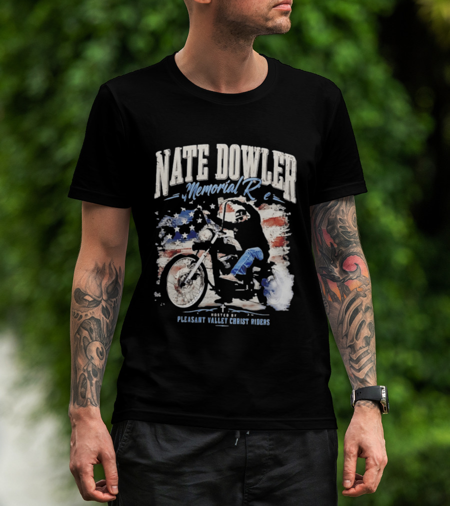 Nate Dowler Memorial Ride Pleasant Valley Ghost Riders American Flag Moto T-Shirt