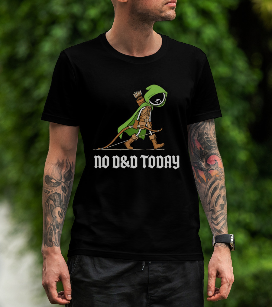 No D&D Today Ranger Cartoon Archer Green Hood Bow And Arrows T-Shirt