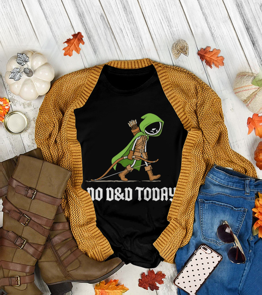 No D&D Today Ranger Cartoon Archer Green Hood Bow And Arrows T-Shirt