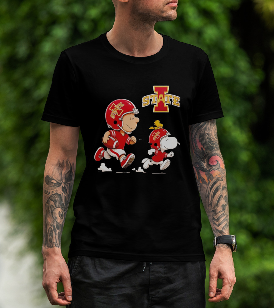 Peanuts Charlie Brown Snoopy Woodstock Running Football Iowa State T-Shirt