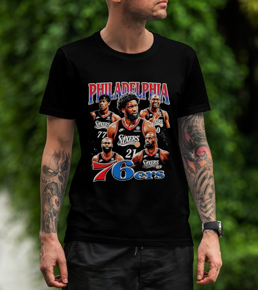 Philadelphia 76ers Embiid LeBron Collage 21 77 T-Shirt