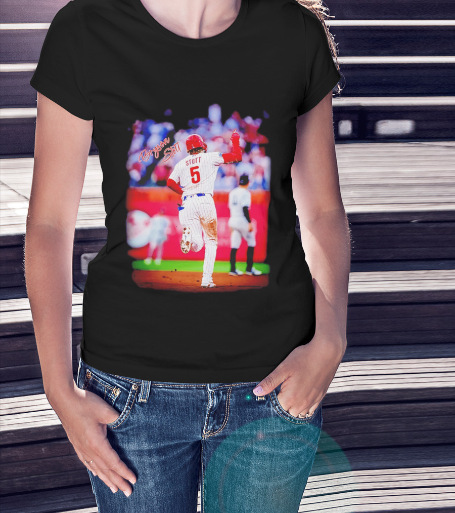 Philadelphia Phillies Bryson Stott 5 Baseball Game Action T-Shirt