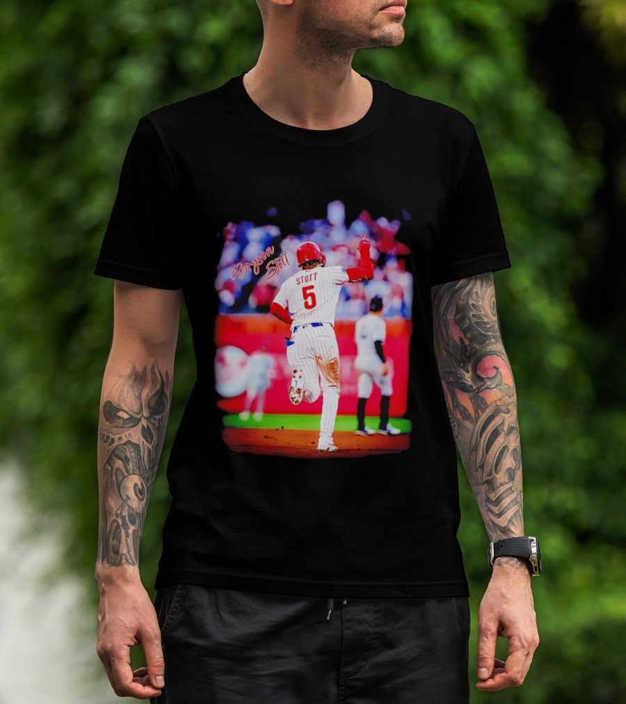 Philadelphia Phillies Bryson Stott 5 Baseball Game Action T-Shirt