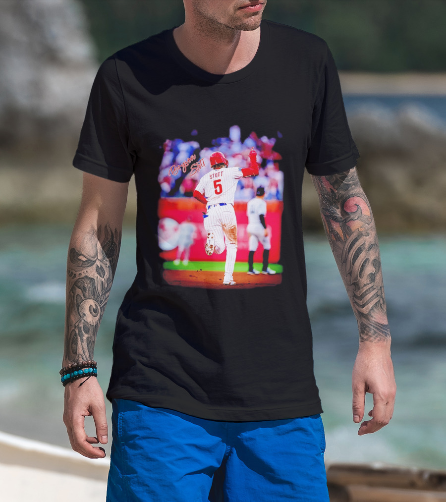 Philadelphia Phillies Bryson Stott 5 Baseball Game Action T-Shirt
