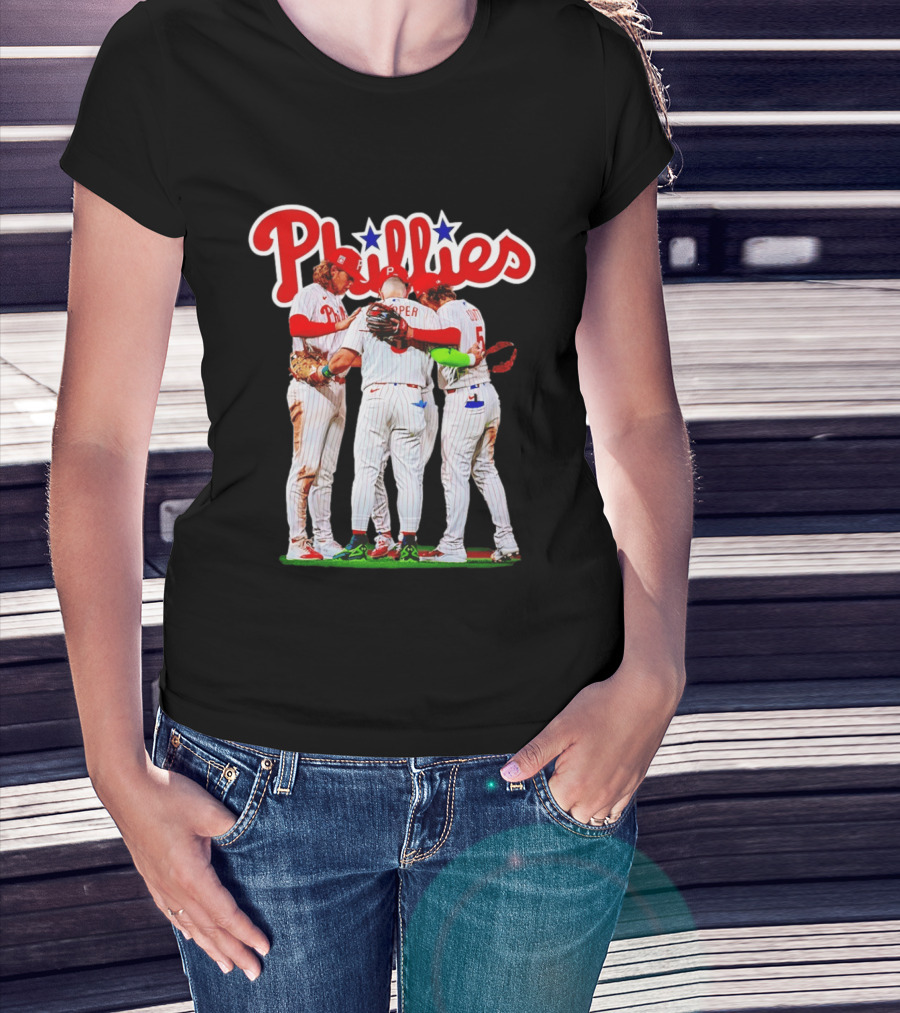 Philadelphia Phillies Team Huddle Harper '26 Baseball Collaboration T-Shirt