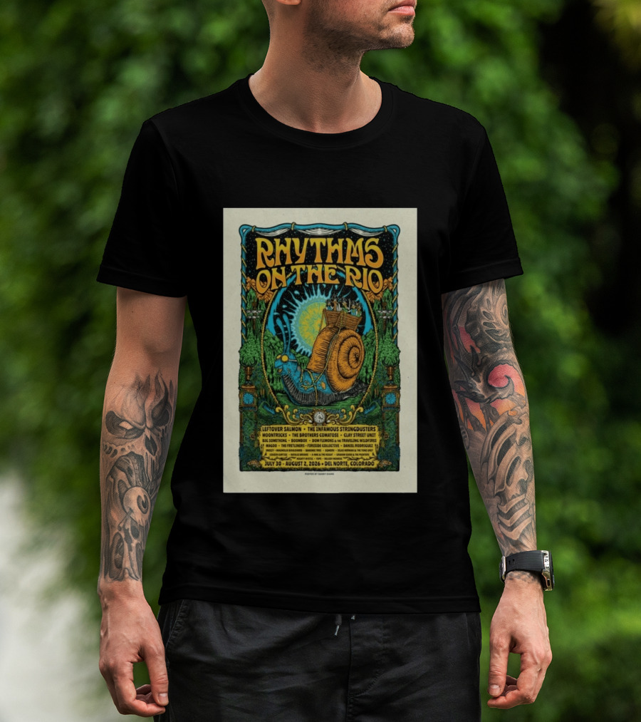 Rhythms On The Rio July 30 August 2 2026 Del Norte Colorado Leftover Salmon The Infamous Stringdusters T-Shirt