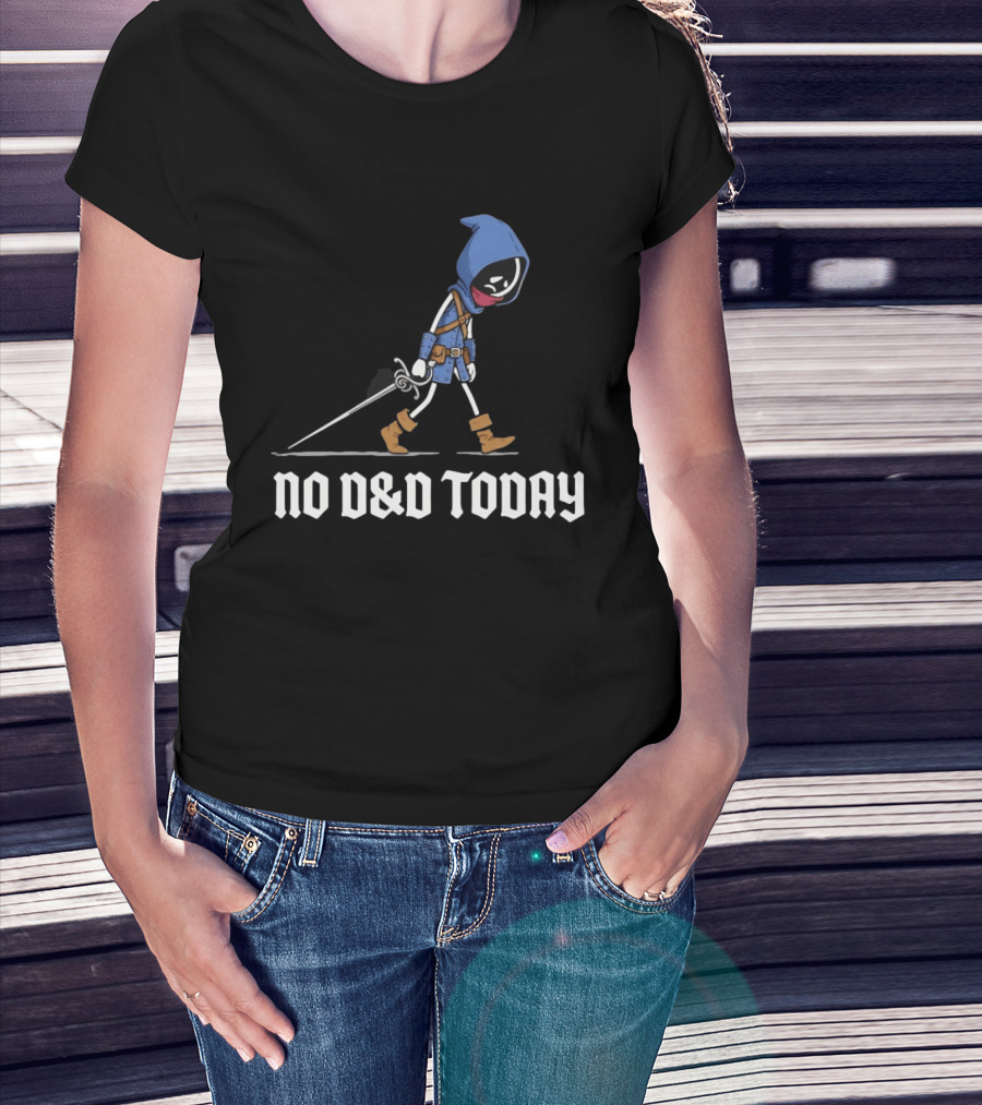 Rogue No D&D Today Cartoon Character In Blue Hooded Cloak And Boots With Sword T-Shirt
