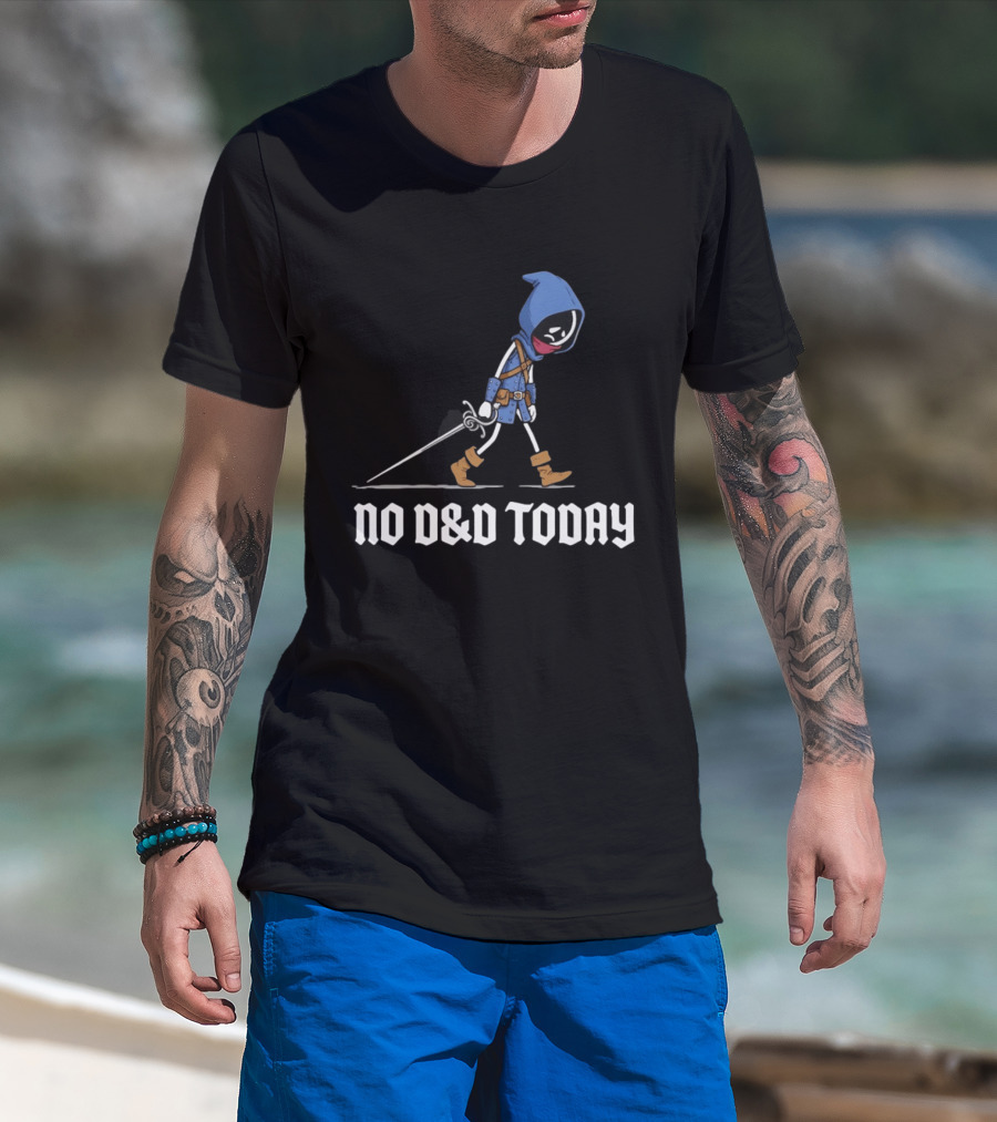 Rogue No D&D Today Cartoon Character In Blue Hooded Cloak And Boots With Sword T-Shirt
