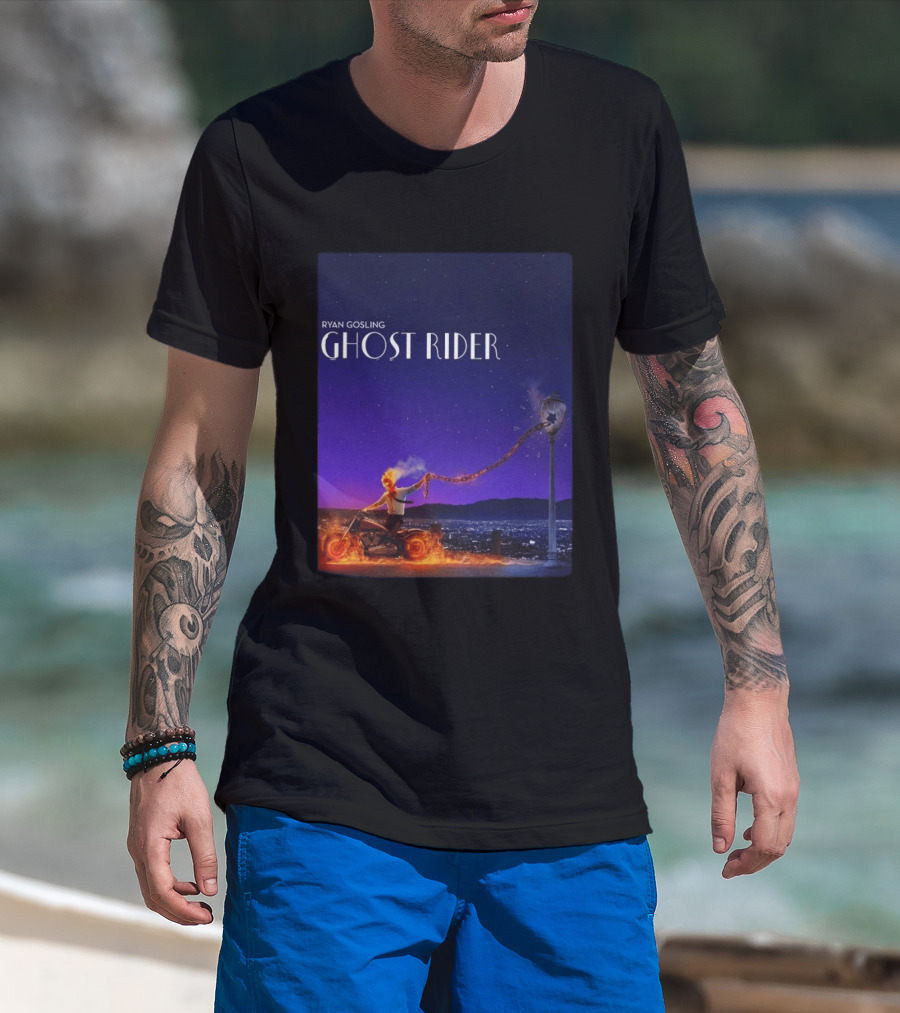 Ryan Gosling Ghost Rider Meets La La Land Lamppost Scene T-Shirt
