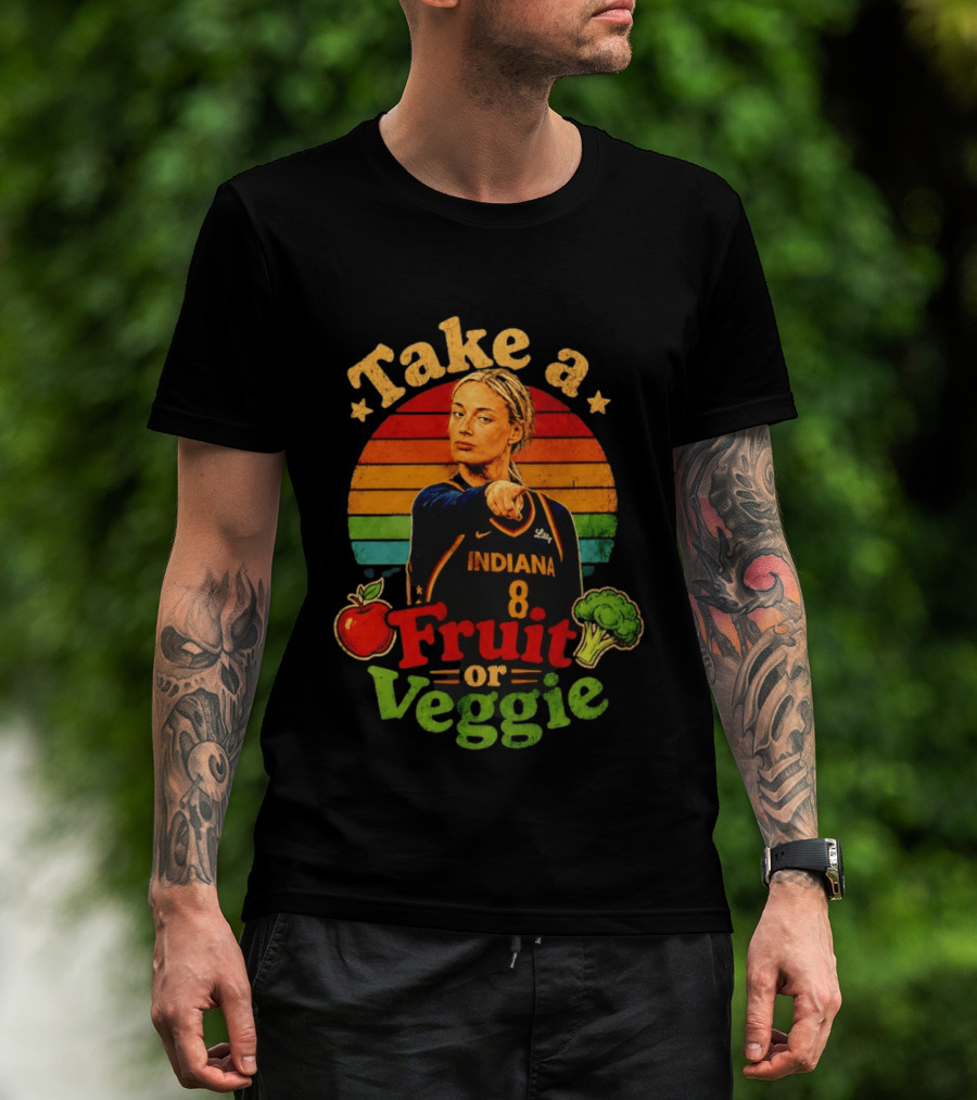 Sophie Cunningham Indiana Fever Take A Fruit Or Veggie Rainbow Stripes T-Shirt