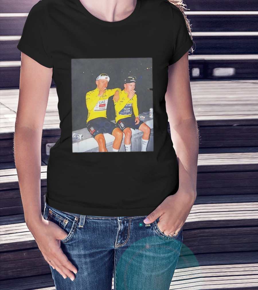 Tadej Pogačar Jonas Vingegaard Smoking LCL UAE Team Emirates Jumbo Visma Yellow Jersey T-Shirt