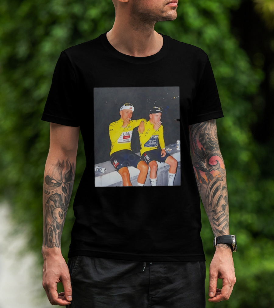 Tadej Pogačar Jonas Vingegaard Smoking LCL UAE Team Emirates Jumbo Visma Yellow Jersey T-Shirt