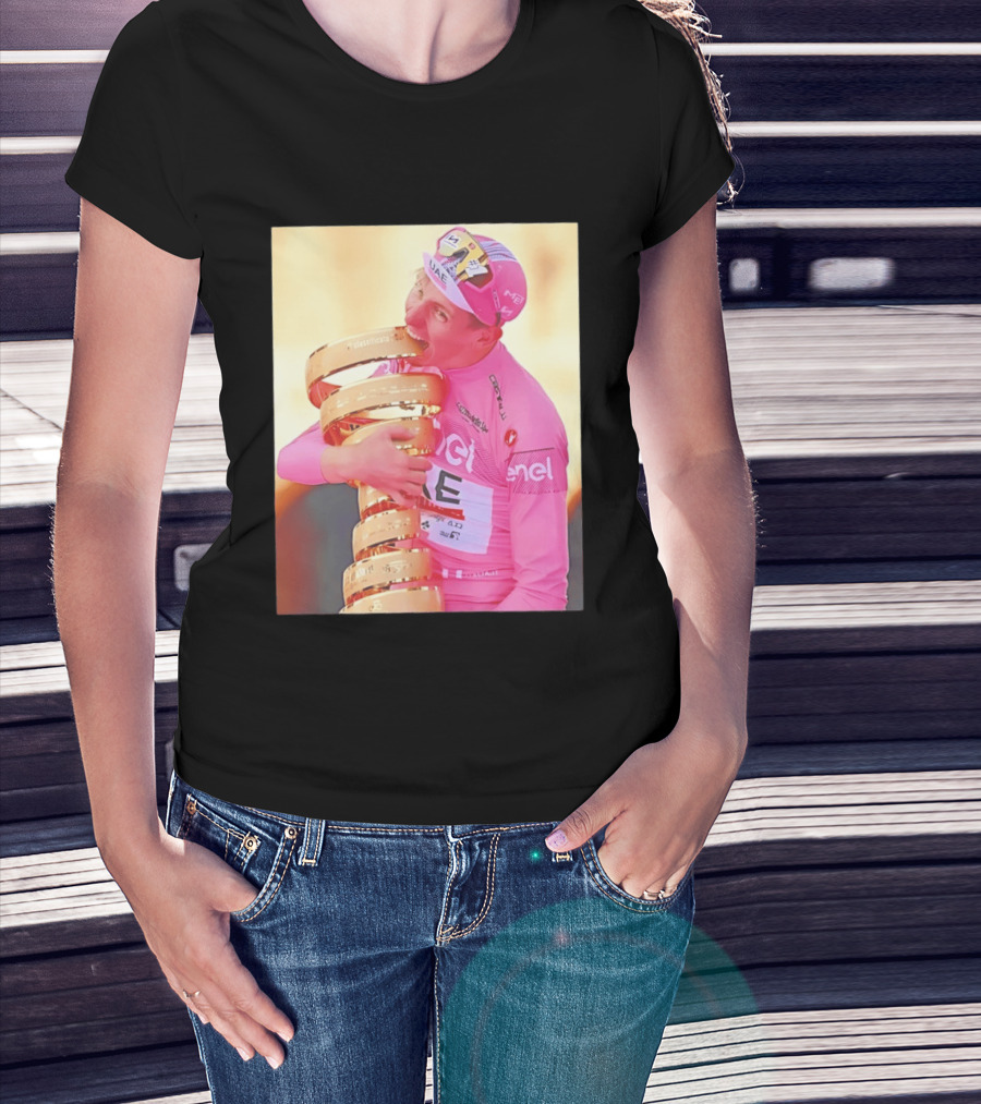 Tadej Pogačar Trophy Celebration UAE Pink Jersey T-Shirt
