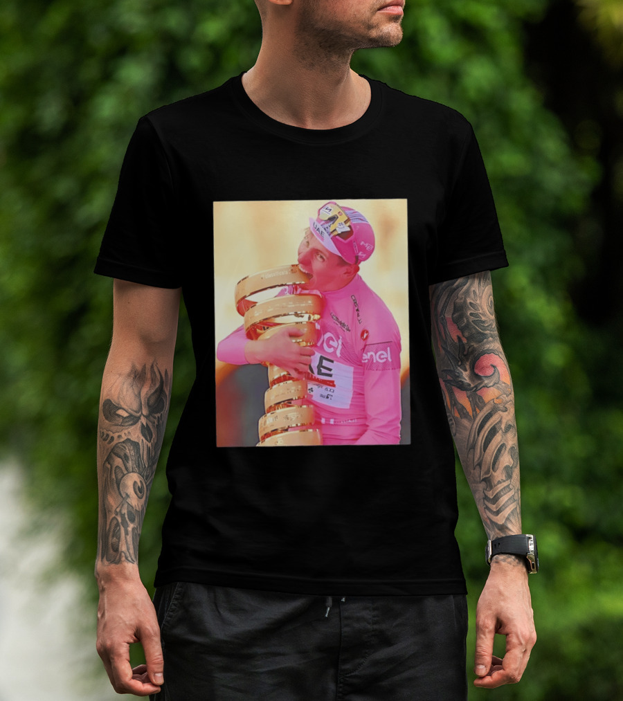 Tadej Pogačar Trophy Celebration UAE Pink Jersey T-Shirt