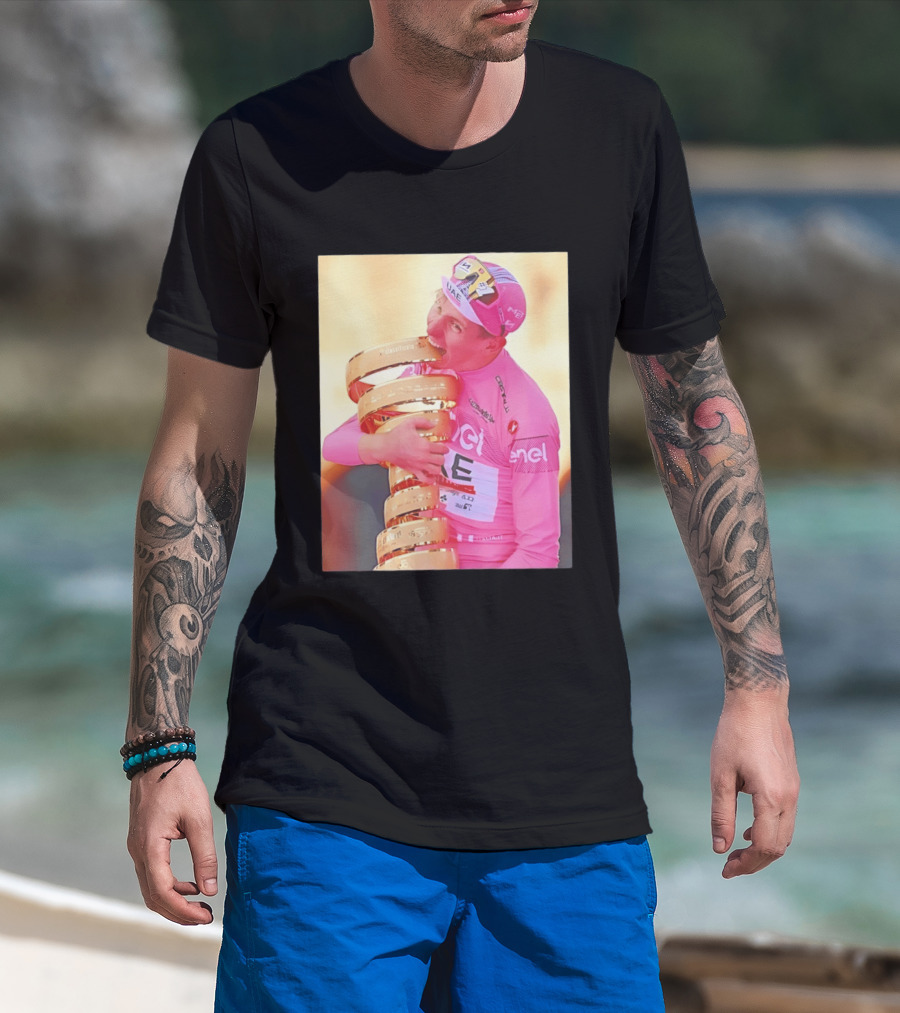 Tadej Pogačar Trophy Celebration UAE Pink Jersey T-Shirt