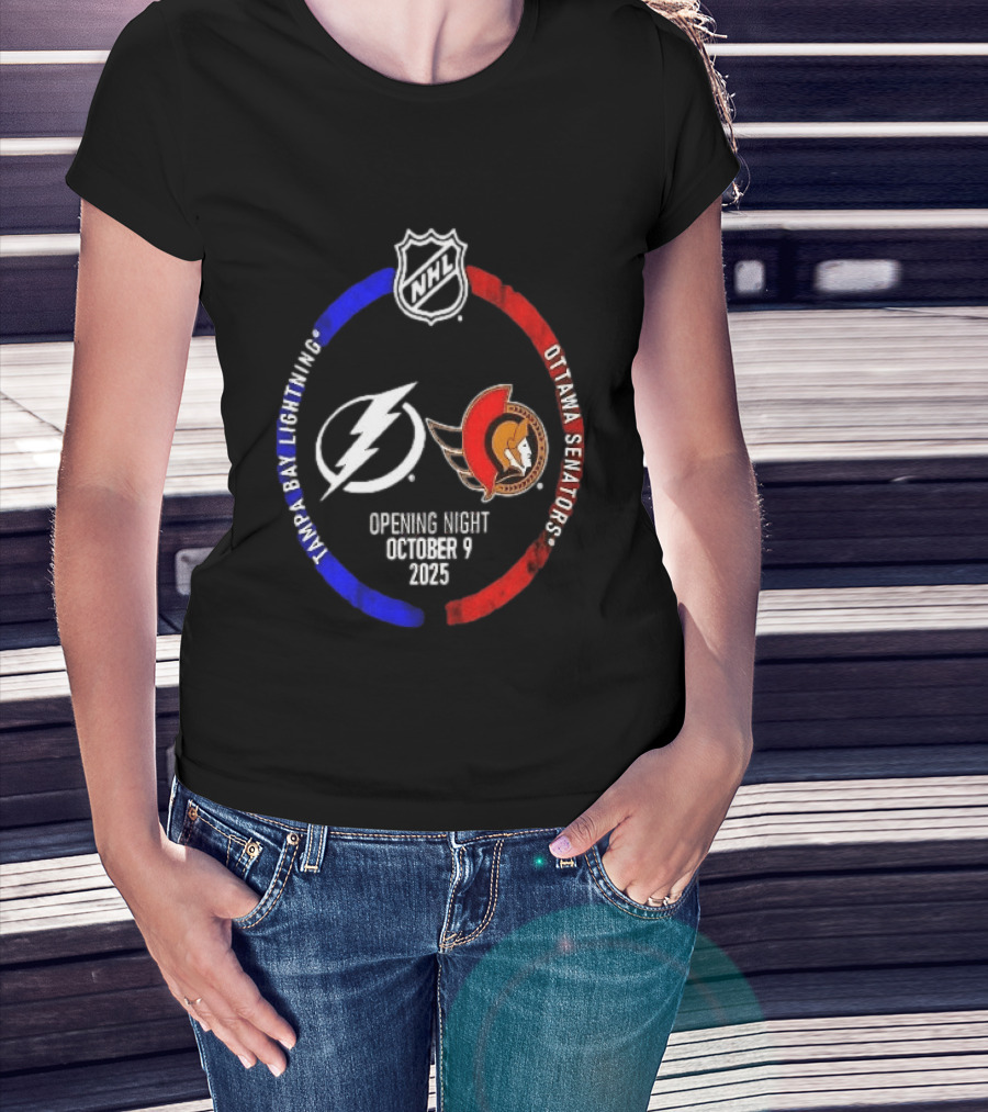 Tampa Bay Lightning Vs Ottawa Senators 2025 NHL Opening Night October 9 T-Shirt