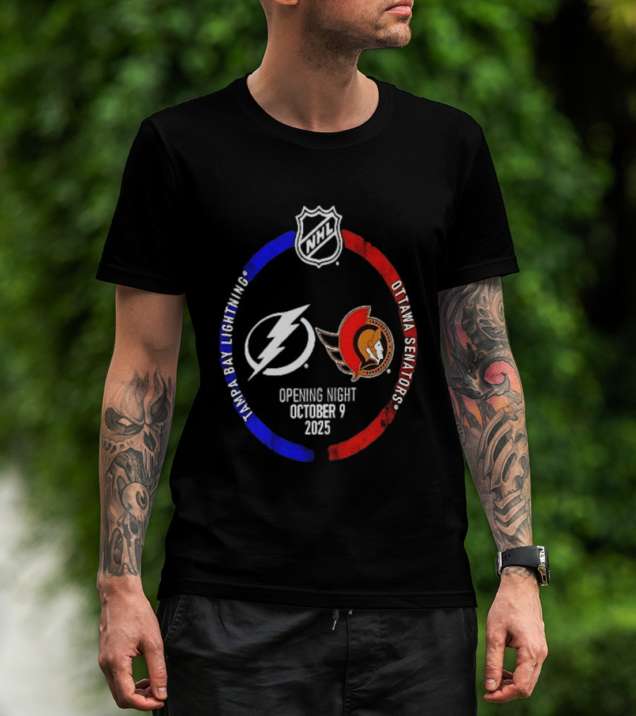 Tampa Bay Lightning Vs Ottawa Senators 2025 NHL Opening Night October 9 T-Shirt