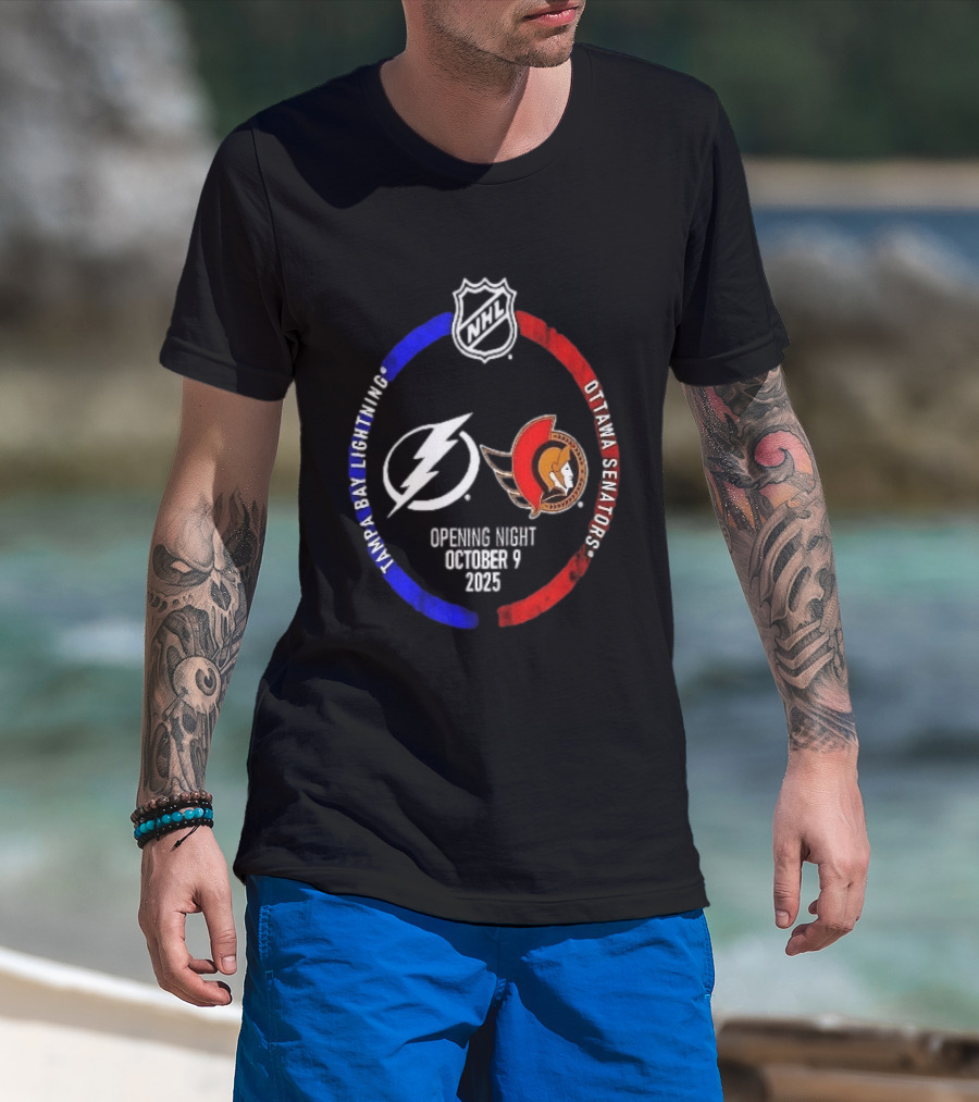 Tampa Bay Lightning Vs Ottawa Senators 2025 NHL Opening Night October 9 T-Shirt