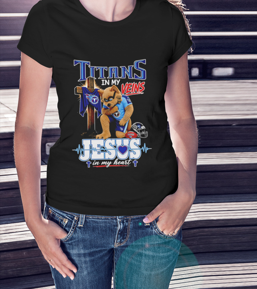 Tennessee Titans In My Veins Jesus In My Heart Rex T-Shirt