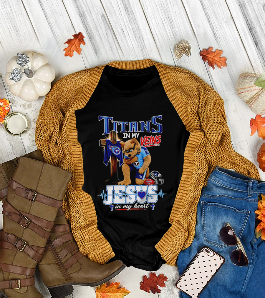 Tennessee Titans In My Veins Jesus In My Heart Rex T-Shirt
