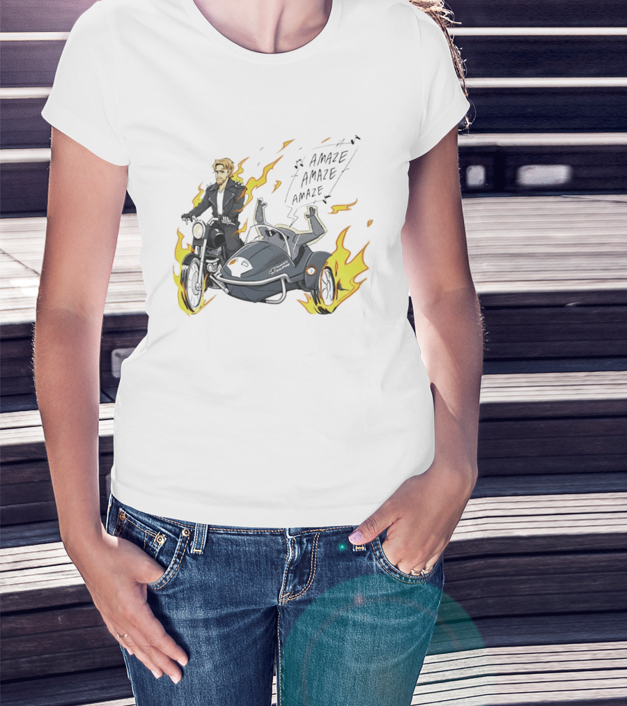 Amaze Amaze Amaze Ghost Rider Motorcycle Sidecar Flames T-Shirt
