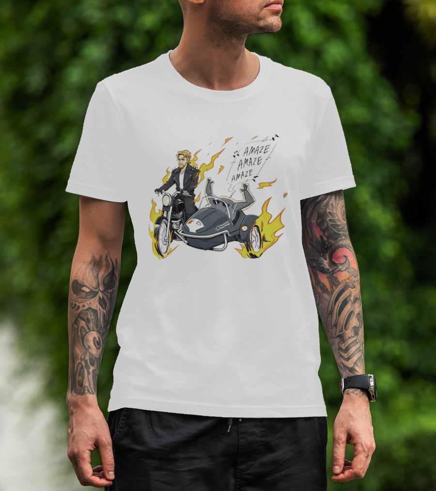 Amaze Amaze Amaze Ghost Rider Motorcycle Sidecar Flames T-Shirt