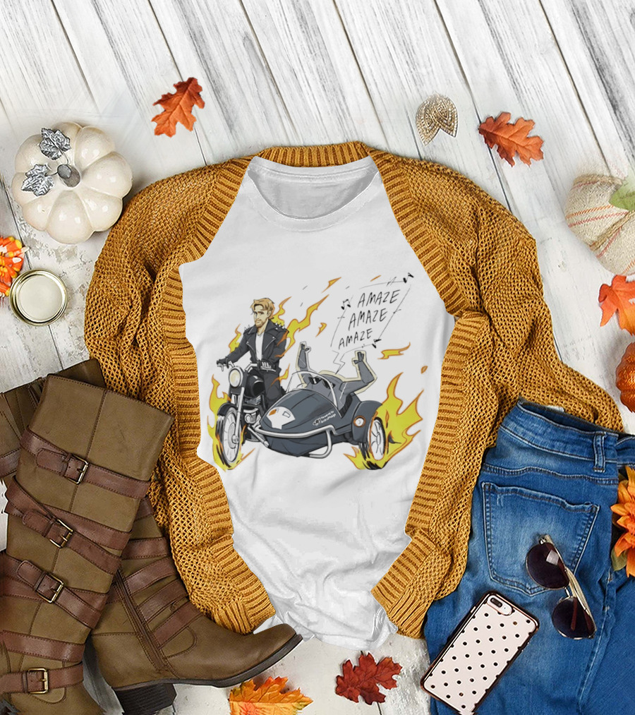 Amaze Amaze Amaze Ghost Rider Motorcycle Sidecar Flames T-Shirt