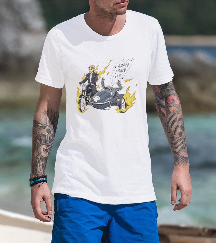Amaze Amaze Amaze Ghost Rider Motorcycle Sidecar Flames T-Shirt