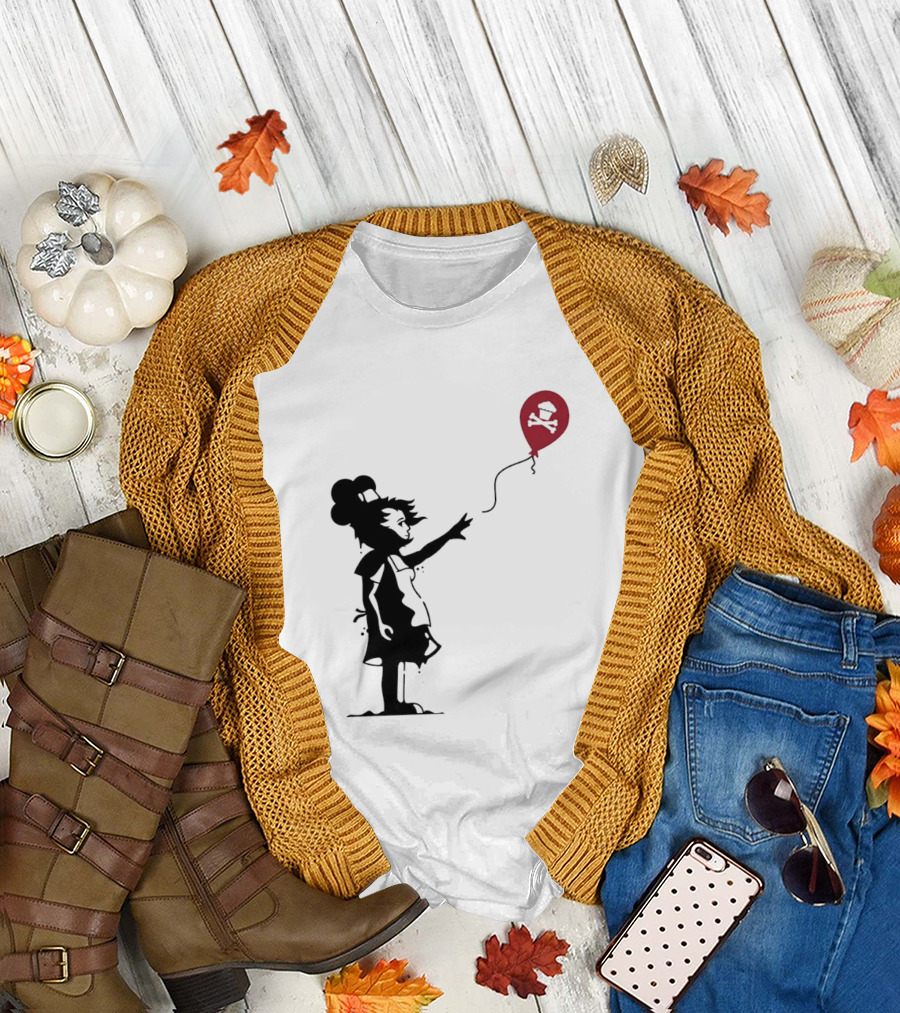 Baker Reaching For Cupcake And Crossbones Balloon Black Silhouette On Red T-Shirt