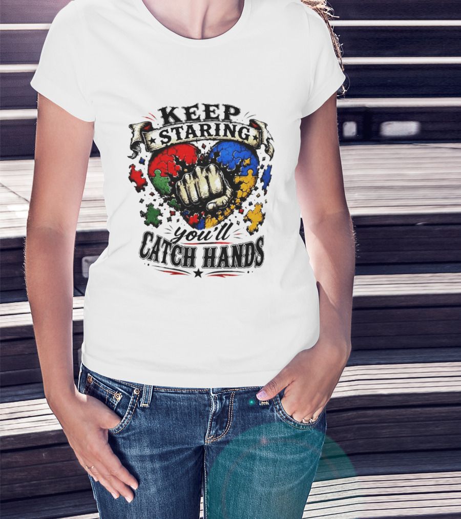 Keep Staring Puzzle Heart Fist Catch Hands T-Shirt