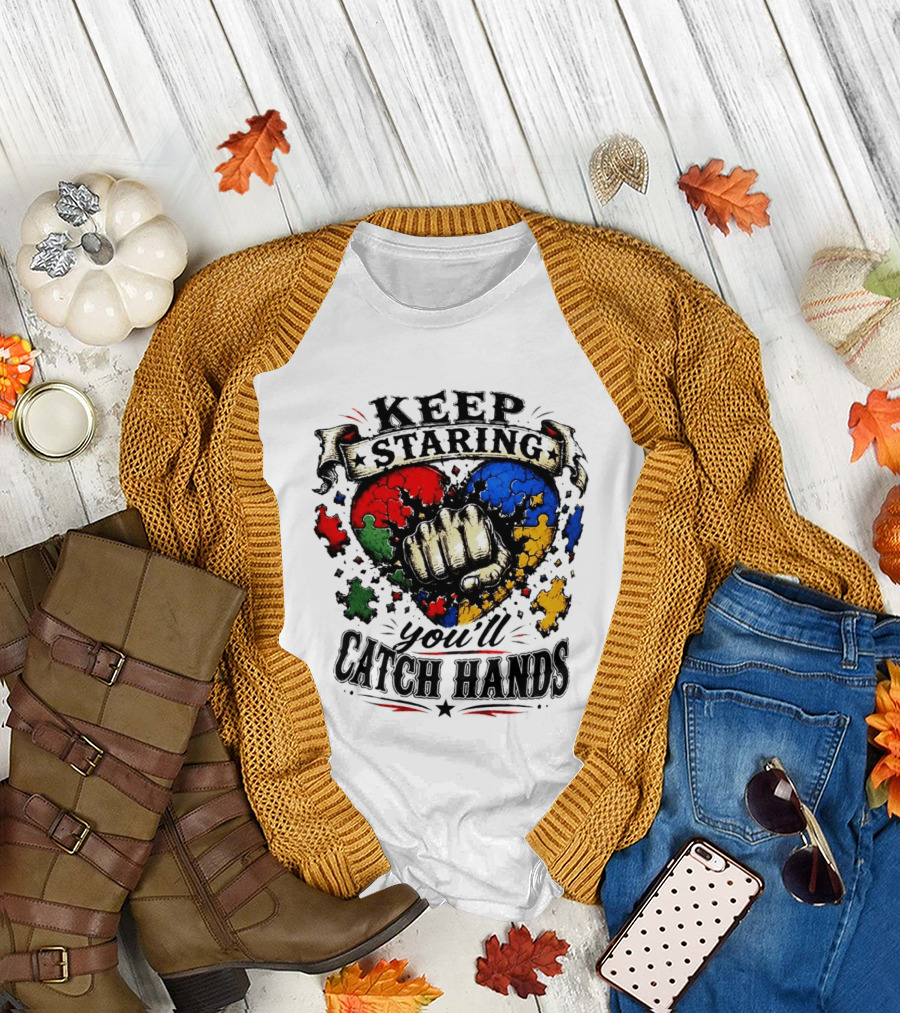 Keep Staring Puzzle Heart Fist Catch Hands T-Shirt