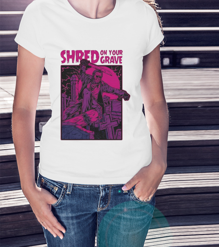 Shred On Your Grave Halloween Skateboarding Tombstones Horror T-Shirt