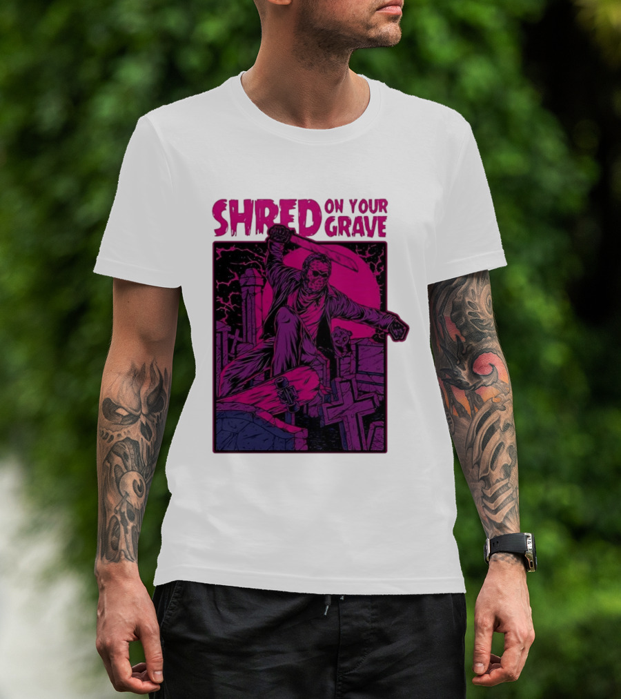 Shred On Your Grave Halloween Skateboarding Tombstones Horror T-Shirt