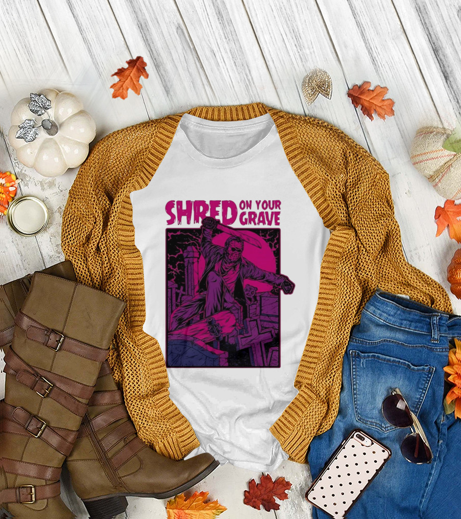 Shred On Your Grave Halloween Skateboarding Tombstones Horror T-Shirt