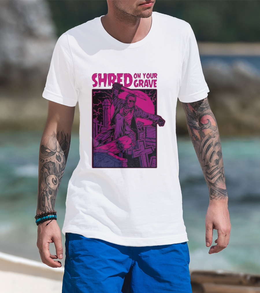 Shred On Your Grave Halloween Skateboarding Tombstones Horror T-Shirt
