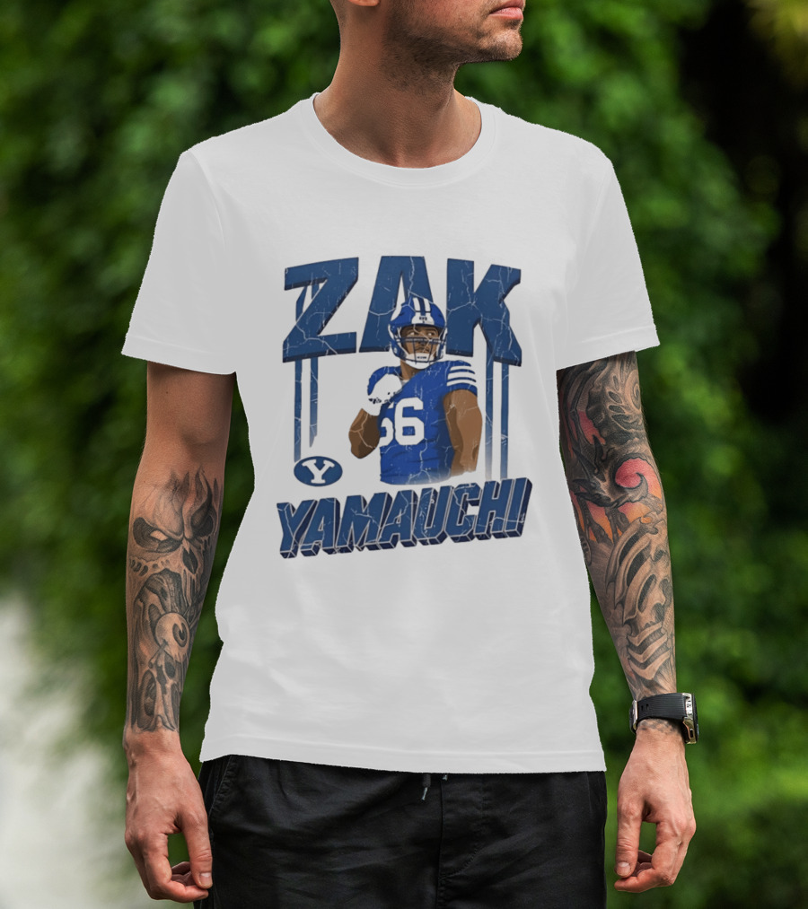 Zak Yamauchi Football Number 66 Blue And Green T-Shirt